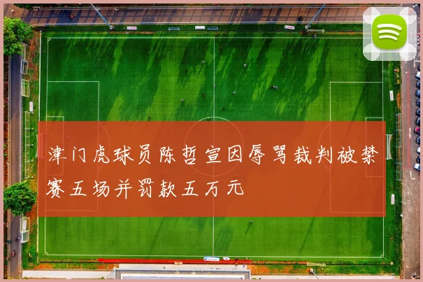 津门虎球员陈哲宣因辱骂裁判被禁赛五场并罚款五万元